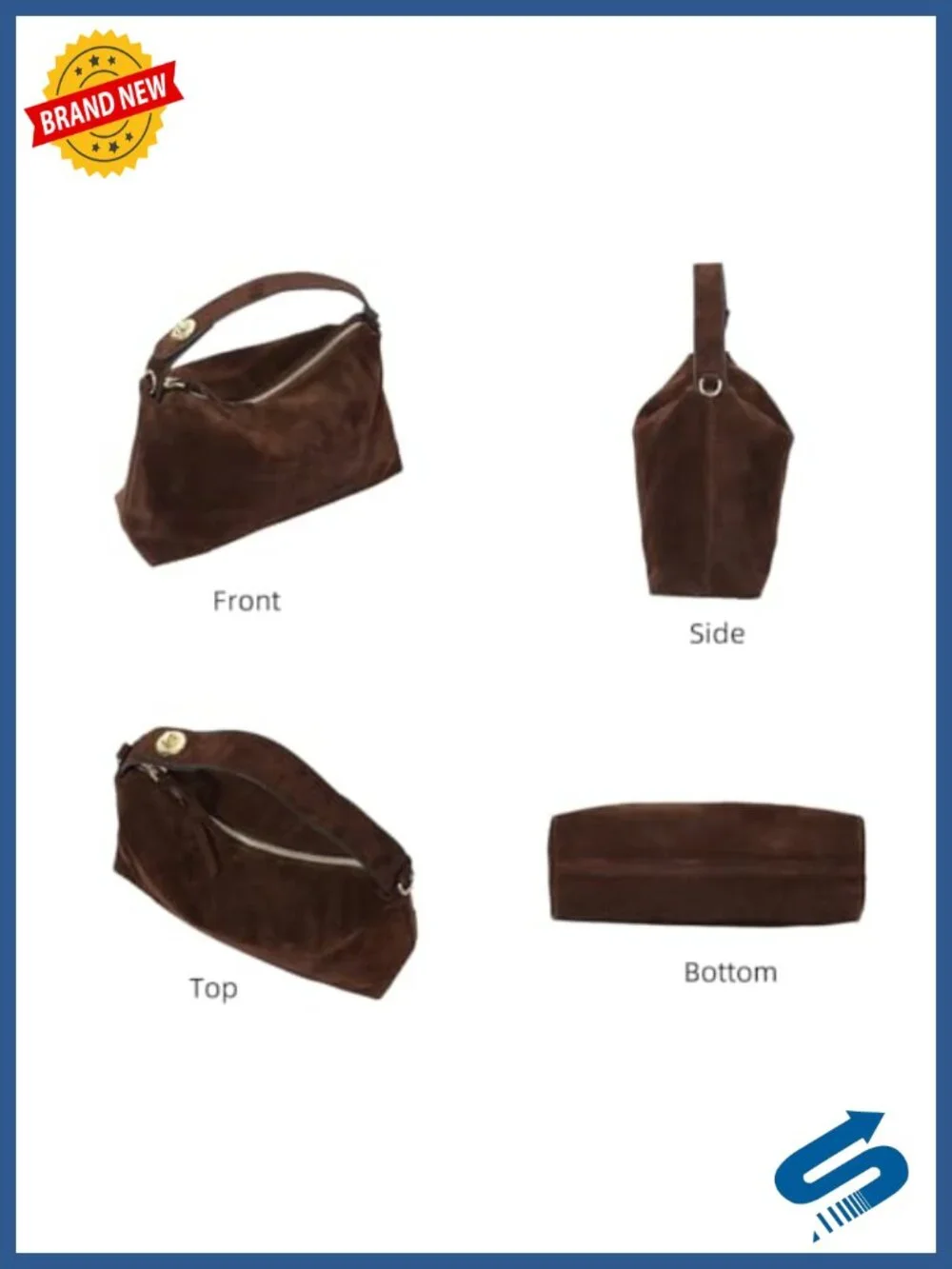 Genuine Suede Leather Hobo Bag - Tote Crossbody Shoulder Bag with Zipper